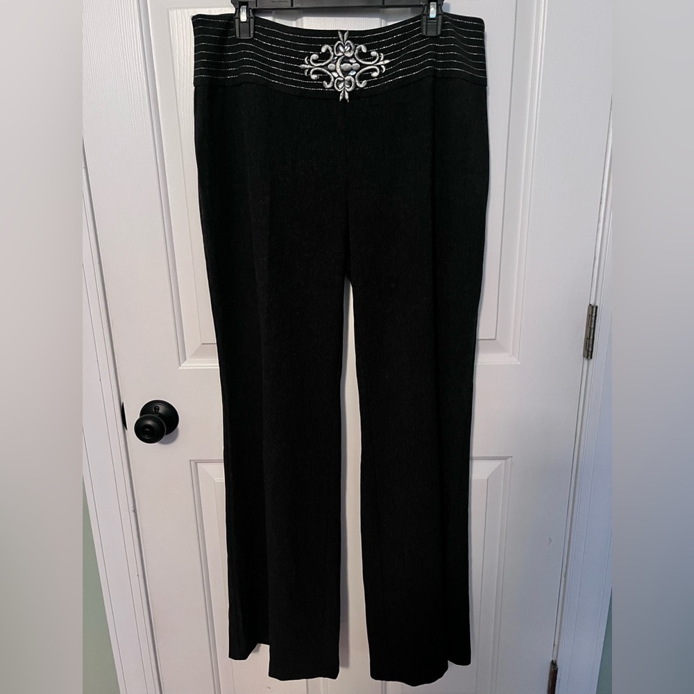 Joseph Ribkoff Rare Design Black Trousers with Silver Detail Like New!